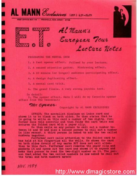 Europe Lecture Notes 1984 by Al Mann