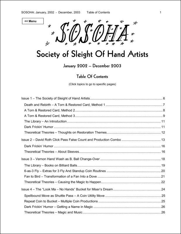 SOSOHA: Society of Sleight of Hand Artists by Gregg Webb